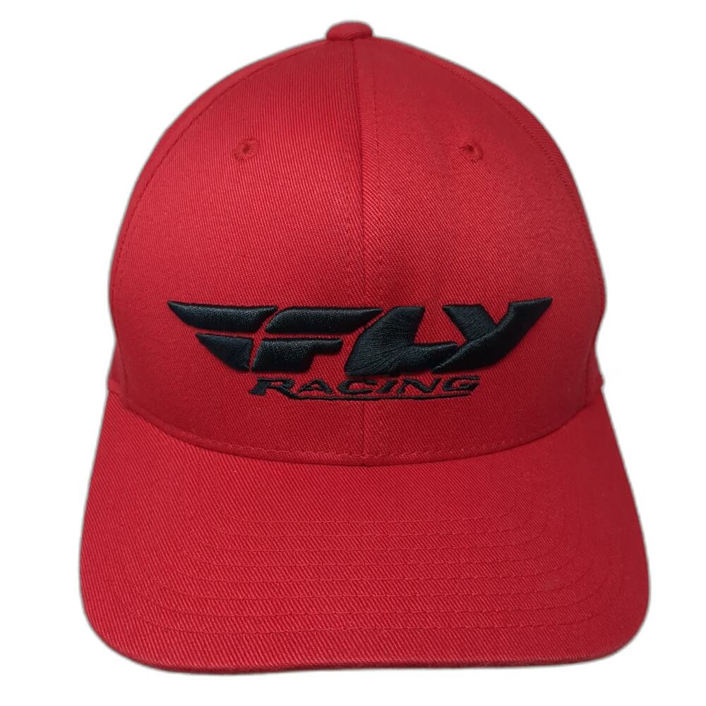 Fly Racing Baseball Red M Flexfit Embroidered Logo Structured Curved Brim Hat